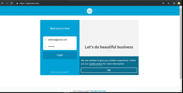login screen