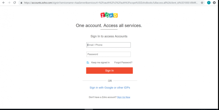 zoho signin screen