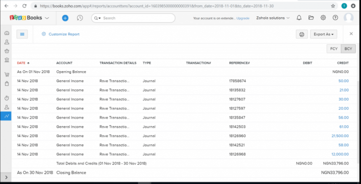 transactions screen